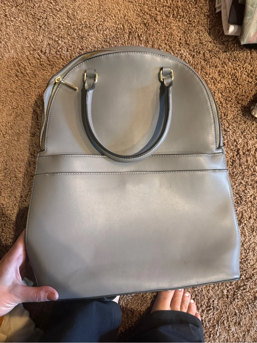 Classic Gray Women's Leather Tote Bag - Minimalist Carryall